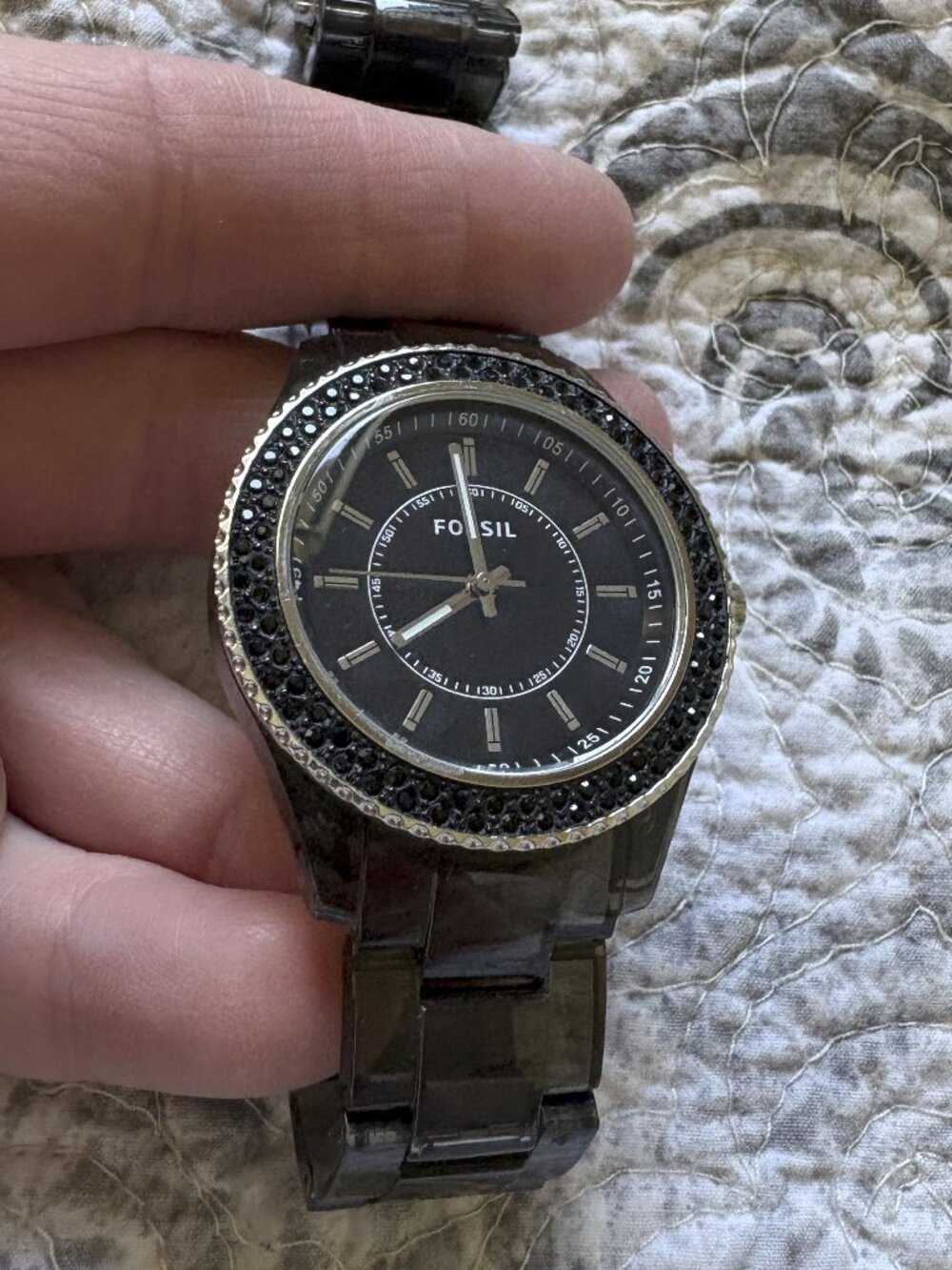 Fossil Stella Watch Black Crystals/Face